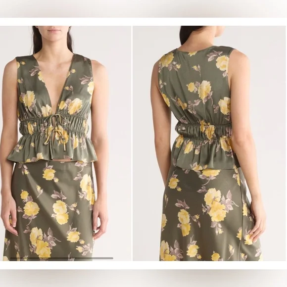 Wayf Floral Green Sleeveless Top - Picture 3 of 8